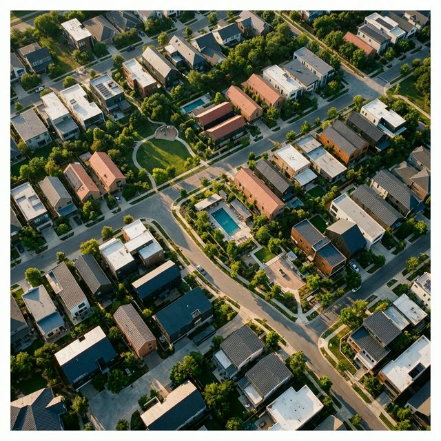 Strategic top-down aerial view of modern residential properties